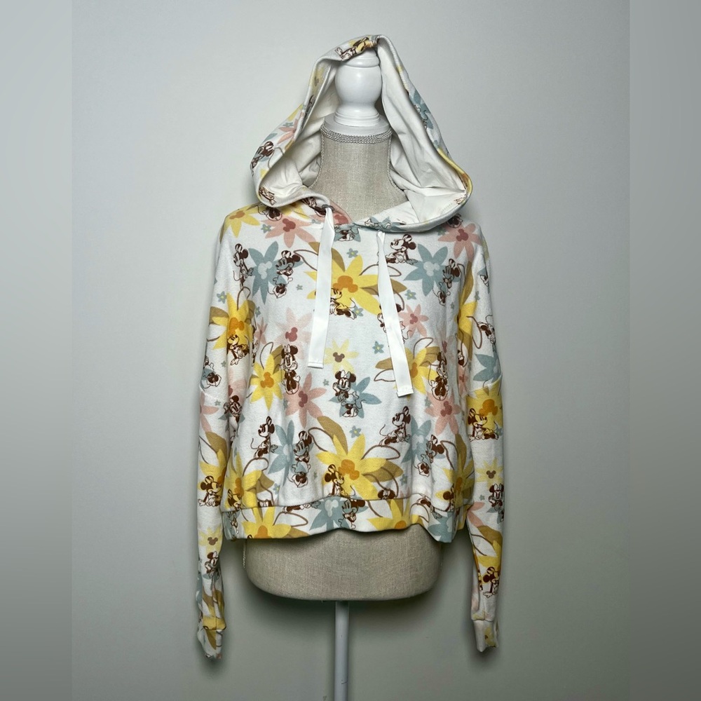 Disney Minnie Mouse Floral Oversized Cropped Hoodie